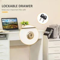 HOMCOM Computer Desk, Home Office Desk with Lockable Drawer, Storage Shelf for Study Bedroom, 110 x 50 x 76 cm, White(m-4)