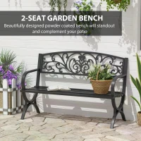 Outsunny 2 Seater Metal Garden Bench Garden Park Porch Chair Outdoor Patio Loveseat Seat Black(m-4)
