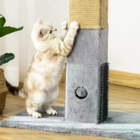 PawHut Cat Scratching Post 79cm Jute Scratcher Climber w/ Carpet Base Dangling Toy – Grey(m-8)