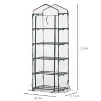 Outsunny Estufa de Jardim Vertical 69x49x193cm com 5 Prateleiras Estufa para Plantas e Cultivos com Cobertura Transparente e Verde de PVC e Aço Preto(m-3)