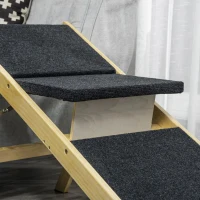 PawHut Escada de Madeira para Cães Dobrável 2 em 1 Rampa para Animais de Estimação Portátil com 4 Degraus para Acesso ao Sofá e Cama Alta 122x44x62cm Madeira Natural e Preto(m-9)