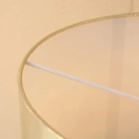 HOMCOM Candeeiro de Pé com Ecrã Suspenso de Tecido Suporte para Lâmpada E27 Máx 40W Base de Madeira e Interruptor de Pé para Sala de Estar Dormitório 48x32x152cm Dourado(m-9)