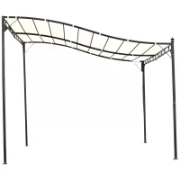 Outsunny Elegant Pergola Gazebo Metal Frame Elegant Scrolling Weather-Resistant Canopy Sun Rain Shade Garden Outdoor Shelter 3x3(m), Cream White(m-7)