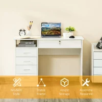 HOMCOM Computer Desk, Home Office Desk with Lockable Drawer, Storage Shelf for Study Bedroom, 110 x 50 x 76 cm, White(m-6)