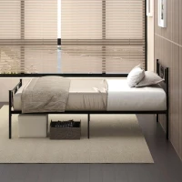 HOMCOM Estrutura de Cama Individual de Metal 31cm para Colchão 90x190cm com Cabeceira com Forma de Coração Estrutura de Cama com Espaço em Baixo de Armazenamento 95x196x100cm Preto(m-8)