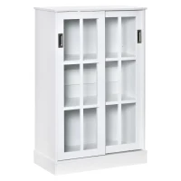 HOMCOM Estante para Livros Vitrine com 2 Portas Corredeiras Prateleiras Ajustáveis de Armazenamento Móvel Organizador para Escritório Sala de Estar Estúdio 80x40x121,7cm Branco(m-1)
