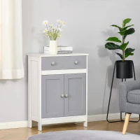 HOMCOM Armário de Sala de Estar com 1 Gaveta 2 Portas e Prateleira Interior Ajustável Móvel Auxiliar de Armazenamento Multiuso para Casa de Banho Cozinha Sala de Jantar 60x30x80cm Branco e Cinza(m-2)