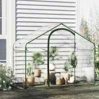 Outsunny Walk In PVC Greenhouse Garden Outdoor Flower Planter Steel Frame w/ Zipped Door & Window 180 x 105 x 150CM White(m-2)