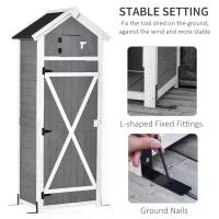 Outsunny Garden Wood Storage Shed with Workstation, Hooks and Ground Nails Multifunction  Lockable Sheds & Outdoor Storage Asphalt Roof Tool Organizer, 182 x 78 x 52.5cm, Grey(m-7)