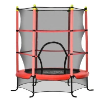 HOMCOM Trampolim para Crianças acima de 3 Anos Cama Elástica Infantil com Rede de Segurança e Estrutura de Aço para Interiores e Exteriores Carga 45kg 163x163x163 cm Vermelho(m-1)
