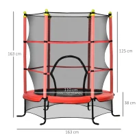 HOMCOM Trampolim para Crianças acima de 3 Anos Cama Elástica Infantil com Rede de Segurança e Estrutura de Aço para Interiores e Exteriores Carga 45kg 163x163x163 cm Vermelho(m-3)