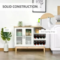 HOMCOM 8 Bottles Wine Cabinet with Tabletop, Storage Cabinet Sideboard with Wine Holder, 2 Glass Door Display Cupboard, Soft Close, Adjustable Shelf, White(m-7)