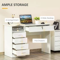 HOMCOM Computer Desk, Home Office Desk with Lockable Drawer, Storage Shelf for Study Bedroom, 110 x 50 x 76 cm, White(m-5)