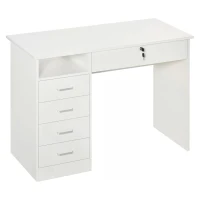 HOMCOM Computer Desk, Home Office Desk with Lockable Drawer, Storage Shelf for Study Bedroom, 110 x 50 x 76 cm, White(m-9)
