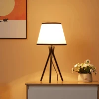 HOMCOM Candeeiro de Mesa com Tripé de Metal Candeeiro de Escritório com Ecrã de Tecido e Suporte para Lâmpada E27 Máx. 40W Estilo Moderno para Dormitórios Sala de Estar Ø25x50cm Branco e Preto(m-7)