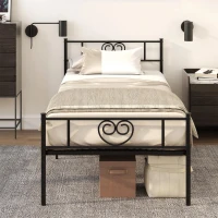 HOMCOM Estrutura de Cama Individual de Metal 31cm para Colchão 90x190cm com Cabeceira com Forma de Coração Estrutura de Cama com Espaço em Baixo de Armazenamento 95x196x100cm Preto(m-7)