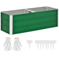 Outsunny Caixa de Plantio de Aço com Luvas Caixa de Plantio Retangular para Cultivos de Plantas Flores para Terraço Jardim Exterior  125x47x40cm Verde(m-1)