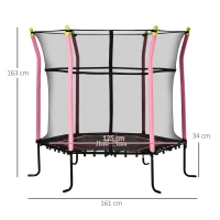 HOMCOM Trampolim para Crianças acima de 3 Anos Cama Elástica Infantil com Rede de Segurança e Estrutura de Aço para Interiores e Exteriores Carga 50kg Ø163,5x163,5 cm Rosa(m-3)