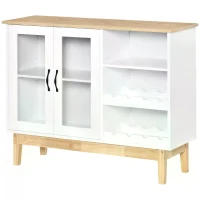 HOMCOM 8 Bottles Wine Cabinet with Tabletop, Storage Cabinet Sideboard with Wine Holder, 2 Glass Door Display Cupboard, Soft Close, Adjustable Shelf, White(m-11)