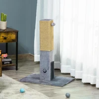 PawHut Cat Scratching Post 79cm Jute Scratcher Climber w/ Carpet Base Dangling Toy – Grey(m-10)