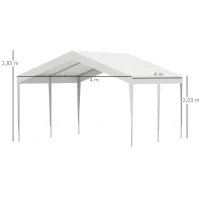 Outsunny Tenda de Garagem para Carros 4x4m Portátil Impermeável Tenda de Jardim Pátio Exterior com Acessórios para Eventos Festas Metal Galvanizado Branco(m-3)