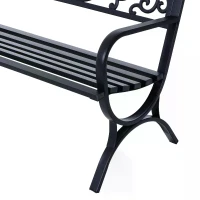 Outsunny 2 Seater Metal Garden Bench Garden Park Porch Chair Outdoor Patio Loveseat Seat Black(m-7)