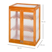Outsunny Estufa de Jardim Estufa de Madeira e Painéis de Policarbonato com 3 Prateleiras Tampa e Portas para Plantas e Cultivos 58x44x78cm Madeira Natural(m-3)
