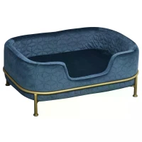 PawHut Pet Sofa Dog Bed Couch Cat Kitten Sponge Removable Cushion Lounge Metal Stand Elegant Bed Seat Furniture Blue 63.5 x 43 x 24.5 cm(m-11)