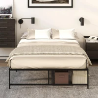 HOMCOM Estrutura de Cama Dupla de Metal para Colchão 135x190cm com Pés de 35cm Estrutura de Cama de Casal com Espaço em Baixo de Armazenamento 141,5x195x35cm Preto(m-7)
