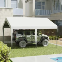 Outsunny Tenda de Garagem para Carros 4x4m Portátil Impermeável Tenda de Jardim Pátio Exterior com Acessórios para Eventos Festas Metal Galvanizado Branco(m-2)