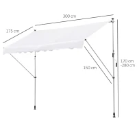 Outsunny Toldo Manual Retrátil para Exterior 300x150x170-280cm Toldo Enrolável Altura Ajustável com Manivela Proteção Solar para Terraço Balcão Jardim Branco(m-3)