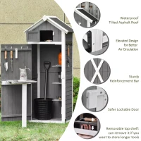 Outsunny Garden Wood Storage Shed with Workstation, Hooks and Ground Nails Multifunction  Lockable Sheds & Outdoor Storage Asphalt Roof Tool Organizer, 182 x 78 x 52.5cm, Grey(m-6)