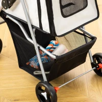 PawHut Carrinho para Animais de Estimação Dobrável para Cães com Capô Ajustável Cesta de Armazenamento e Rodas com Freio Tecido Oxford Estrutura de Aço 74x46x94cm Cinza(m-9)
