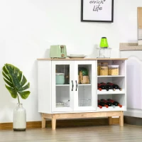 HOMCOM 8 Bottles Wine Cabinet with Tabletop, Storage Cabinet Sideboard with Wine Holder, 2 Glass Door Display Cupboard, Soft Close, Adjustable Shelf, White(m-8)