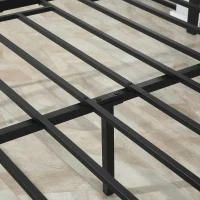 HOMCOM Estrutura de Cama Dupla de Metal 31cm para Colchão 150x200cm com Cabeceira de Madeira Estrutura de Cama com Espaço em Baixo de Armazenamento 160x208x103cm Preto e Marrom Rústico(m-10)