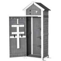 Outsunny Garden Wood Storage Shed with Workstation, Hooks and Ground Nails Multifunction  Lockable Sheds & Outdoor Storage Asphalt Roof Tool Organizer, 182 x 78 x 52.5cm, Grey
