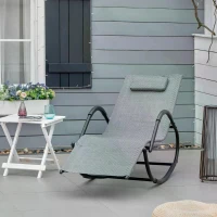 Outsunny Zero Gravity Rocking Lounge Chair, Rattan Effect Patio Rocker w/ Removable Pillow, Recliner Seat for Indoor & Outdoor, Breathable Texteline, Grey(m-2)