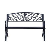 Outsunny 2 Seater Metal Garden Bench Garden Park Porch Chair Outdoor Patio Loveseat Seat Black(m-10)