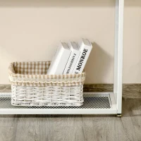 HOMCOM Mesa Consola 108x28x85cm Mesa de Entrada com Bancada de Vidro Temperado Prateleira e Grade Inferior Estrutura de Aço para Corredor Sala de Estar Branco(m-6)