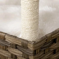 PawHut Árvore Arranhadora para Gatos de Vime Torre para Gatos Médios com Caverna 2 Camas Postes de Sisal Natural e Almofadas Laváveis de Pélucia Suave 40x40x70cm Marrom(m-9)