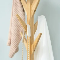 HOMCOM Cabide de Pé de Bambu com 8 Ganchos para Pendurar Roupas Bolsas Chapéus para Entrada Corredor Dormitório 60x60x178cm Natural(m-8)