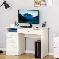 HOMCOM Computer Desk, Home Office Desk with Lockable Drawer, Storage Shelf for Study Bedroom, 110 x 50 x 76 cm, White(m-2)