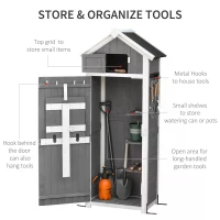 Outsunny Garden Wood Storage Shed with Workstation, Hooks and Ground Nails Multifunction  Lockable Sheds & Outdoor Storage Asphalt Roof Tool Organizer, 182 x 78 x 52.5cm, Grey(m-4)