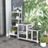 PawHut Coelheira de Madeira Interior com Rodas Gaiola para Coelhos Animais Pequenos de 2 Pisos com Zona Aberta Rampa e 2 Bandejas Removíveis 110x50x86cm Cinza(m-8)