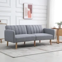 HOMCOM Sofá Cama de 2 Lugares com Encosto Ajustável em 3 Posições Apoio para os Braços Desmontável e Pés de Madeira Sofá Duplo Moderno para Sala de Estar Escritório 173x75x73cm Cinza(m-2)