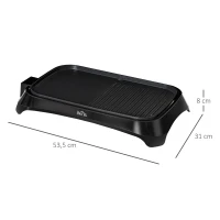 HOMCOM Grelha Elétrica 1600W com Temperatura Ajustável Superfície de 40,6x25,2cm Revestimento Antiaderente e Bandeja para Gordura 53,5x31x8cm Preto(m-3)