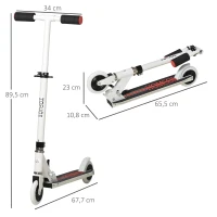 HOMCOM Trotinete para Crianças acima de 3 Anos Dobrável Scooter de 2 Rodas com Guiador Altura Ajustável Freio Posterior e Pedal Antiderrapante Carga 50kg 67,7x34x79,5-89,5cm Branco(m-3)