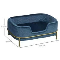 PawHut Pet Sofa Dog Bed Couch Cat Kitten Sponge Removable Cushion Lounge Metal Stand Elegant Bed Seat Furniture Blue 63.5 x 43 x 24.5 cm(m-3)