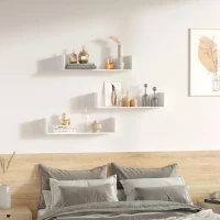 HOMCOM Set of 3 Wooden U-Shaped Floating Shelves Set Wall Mounted Hanging Bookshelf CD DVD Storage Display for Bedroom Living Room Kitchen, White(m-2)