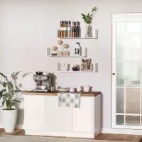 HOMCOM Set of 3 Wooden U-Shaped Floating Shelves Set Wall Mounted Hanging Bookshelf CD DVD Storage Display for Bedroom Living Room Kitchen, White(m-10)